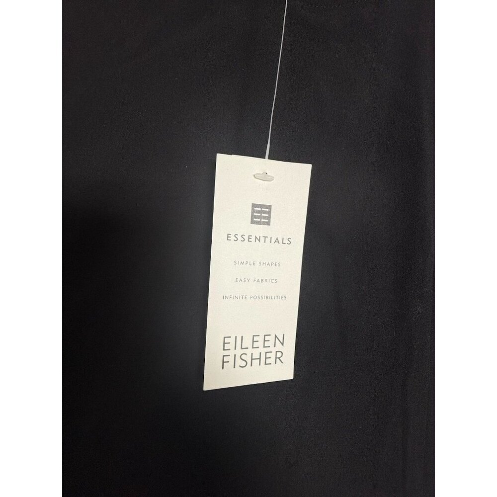 NWT Eileen Fisher Silk Georgette Crepe Tank Top XS Black Wide Shell Boxy Classic - Picture 3 of 5